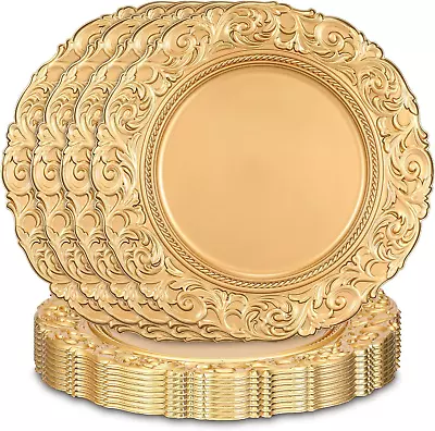 Set Of 12 Antique Gold Charger Plates 13 Inch Plastic Vintage Plate Chargers Dec • $87.99