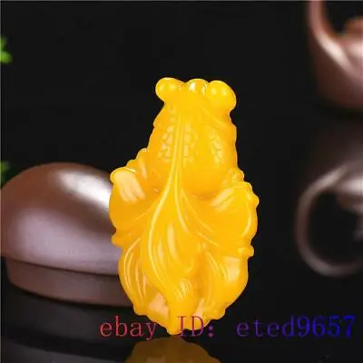 Yellow Jade Goldfish Pendant Fish Amulet Gifts Necklace Jadeite Natural Jewelry • $12.99