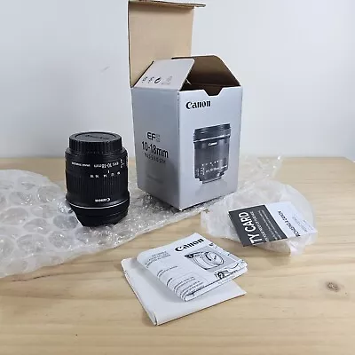 Canon 10-18mm F/4.5-5.6 EF-S IS STM . AS NEW Camera Lens Boxed W Receipts. • $333.50