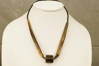 Vintage Artisan Ethnic Jewelry Water Buffalo Horn Beaded Necklace 20  • $14.91