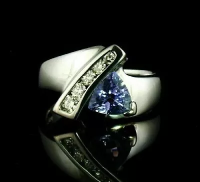 1CT Simulated Diamond Trillion Cut Tanzanite Men's Band Ring 925 Sterling Silver • $189