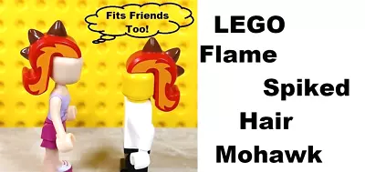 New LEGO Mohawk Flaming Hair Spikes Red Yellow Flames Ponytail Shaved Sides Wig • $2.84