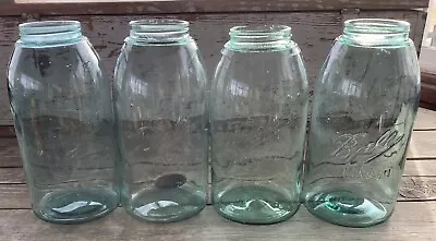 4 Antique 1900-10 Ball Mason Hand Blown With Bubbles Light Blue 1/2 Gallon Jars • $50