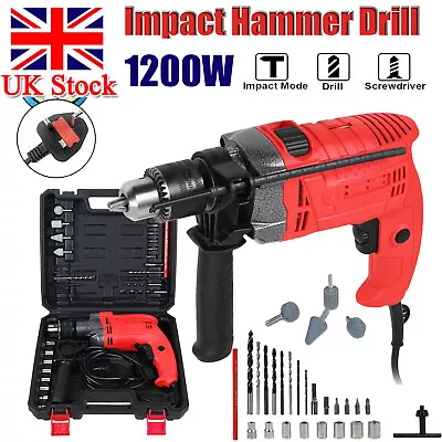 1200W Hammer Drill Driver Heavy Duty Corded Electric Impact Driver With Bits Set • £26.60