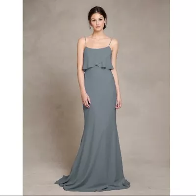 Jenny Yoo Blake Gray Bridesmaid Formal Party Prom Maxi Dress Gown Womens Size 4 • £75.28