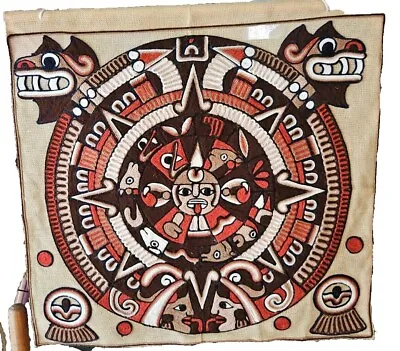 Vintage Folk Art Wall Hanging Woven Mexico Aztec Brown Tan Black Embroidered • $150