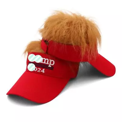$18.99 • Buy 2024 Donald TRUMP Red Trumpy Visor Hat W/Gold Hair Golf Cap Wig MAGA