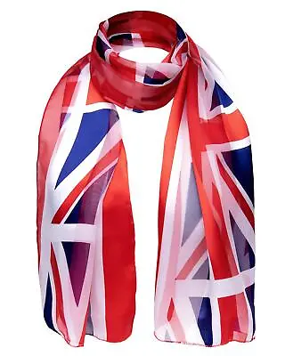 Union Jack Scarf UK Great Britain Flag Silky Satin Stripe Patriotic Scarves • £6.99