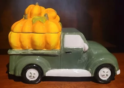 Ashland Fall / Autumn Ceramic Green Truck With Pumpkins Cookie Jar Very Clean  • $8.99