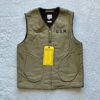 REAL McCOY'S WWII N-1 Deck Jacket Vest Khaki Stencil Men's Size 42  DEMOTEX-ED • $425