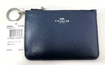 COACH F64064 Crossgrain Leather Keychain Pouch Metallic Midnight Blue - NWT • $59