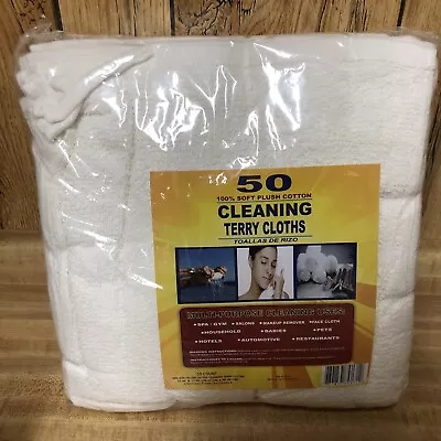 50ct Terry Towel Cleaning Cloths 100% Soft Plush Cotton 12”x12” New • $26.99