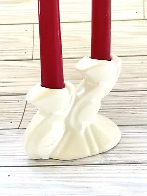 MCM Bauer Pottery Ivory White Double Candlestick Candle Holder Cal-Art Murray 4  • $22.99