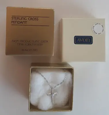 Vintage 1982 Avon Sterling Cross Pendant W Genuine Mother Of Pearl 16  Necklace • $14.95