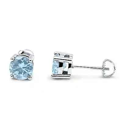 Solitaire Screw Back Stud Earring Round Cubic Zirconia Solid 925 Sterling Silver • $14.39
