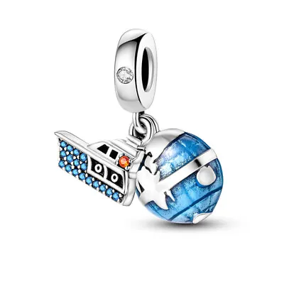 Cruise Boat Travel Ship Around The World Globe Charm Sterling Silver 925 • £14.99