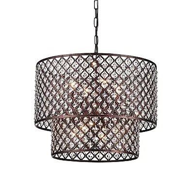 Marya 8-Light Antique Copper Round Double Beaded Drum Shade Crystal Chandelier • $45