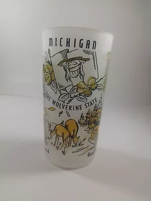 MICHIGAN Frosted Souvenir Glass Green Vintage Hazel Atlas • $8