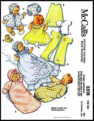 McCall's # 2318 Layette Christening Pattern Infant Baby Dress Cap Bonnet DOLL  • $9.99