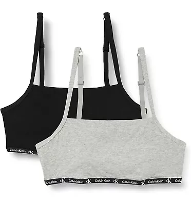 Calvin Klein Women's Bras 2 Pack Bralettes Logo Band Grey Black XS New Boxed • £7.99