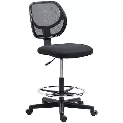 Vinsetto Draughtsman Chair Tall Office Chair W/ Adjustable Footrest Ring Black • £59.99