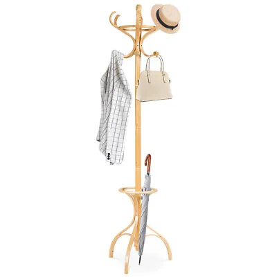 360° Rotating Top Tier Coat Rack Birch Coat Stand Coat Hanger W/12 Hooks Oak • £39.95