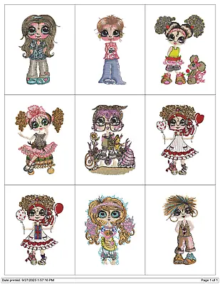 CUTE BIG EYED GIRLS 02 Embroidery Machine Designs Patterns PES • $9.95