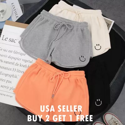 Women's Sports Shorts Smile Face Yoga Gym Jogging Lounge Summer Beach Pants E • $6.99