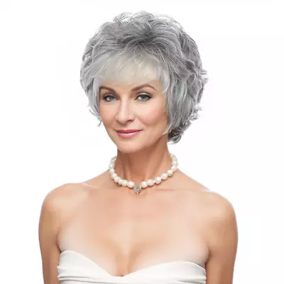 Women Gray White Hair With Black Mixed Short Wigs With Bangs For Mom Natural Wig • $15.98