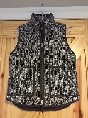 J Crew Quilted Vest Down Feathers Grey Herringbone Excursion Puffer Chevron Sz S • $20