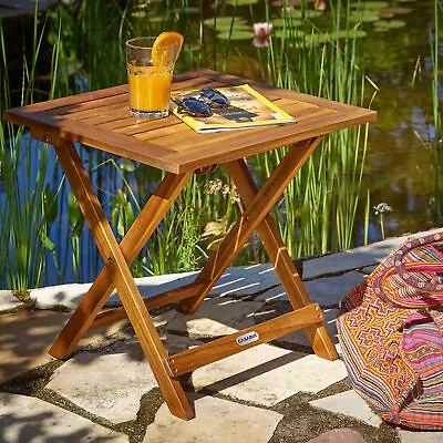 CASARIA® Folding Wooden Garden Patio Side Table 46x46cm Small Weather Resistant  • £31.95