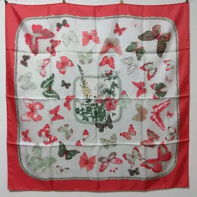 HERMES Carre 90 Vintage Scarf FARANDOLE 100%Silk RED Butterfly From JAPAN • $199.50