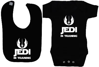 Jedi In Training Babygrow Bodysuit Romper & Feeding Bib 0-24m Star Wars Boy Girl • £12.99