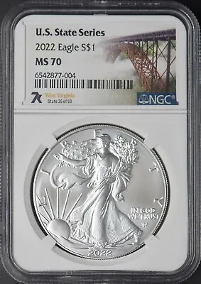 2022 American Silver Eagle - NGC MS70 - 7K West Virginia - ✪COINGIANTS✪ • $89.99