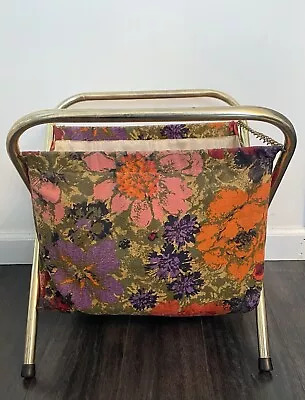 Vintage Folding Sewing Knitting Basket Caddy Tote Gold Frame Retro Mid Mod • $27.95