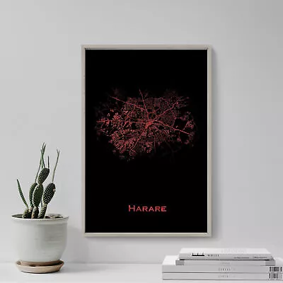 Harare Zimbabwe Map  Red Splatter  - Art Print Poster Gift • £54.50