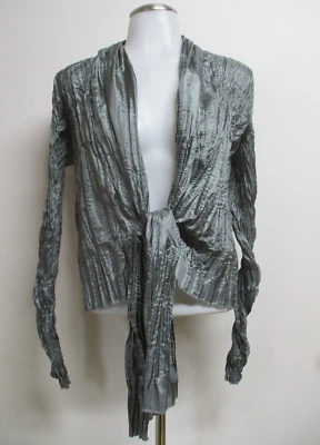 £1.65 • Buy RAY London Green Gray Crinkle Tie Front Long Sleeve Shirt Top Blouse Sz L