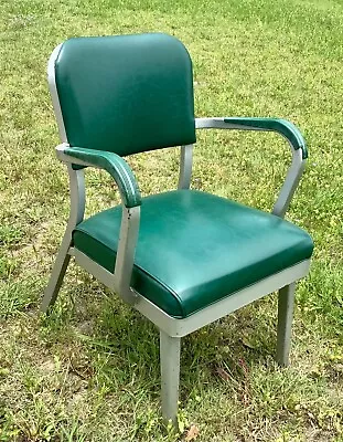 Vintage INDUSTRIAL OFFICE CHAIR Desk Tanker Mid Century Modern Steel Green 1960s • $199.99