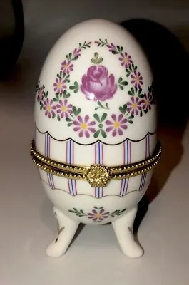 Adorable Vintage Ceramic Easter Egg Trinket Box Footed Roses Fun • $13