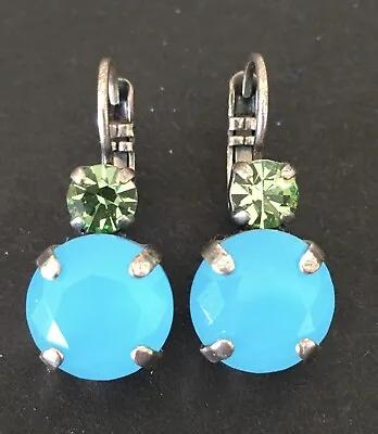 MARIANA Leverback Dangle Drop Earring Swarovski Double Turquoise Blue Lime Green • $22.99