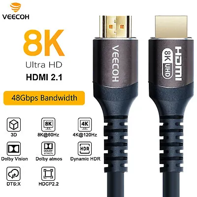 $19.99 • Buy VEECOH Premium 8K HDMI Cable V2.1 HD 3D High Speed Ethernet ARC Express Delivery
