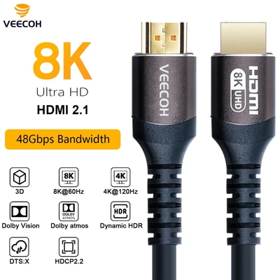 $6.53 • Buy VEECOH Premium 8K HDMI Cable V2.1 HD 3D High Speed Ethernet ARC Express Delivery