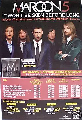 Maroon5  It Won't Be Soon  Asia Promo Poster-group Shot • $15.96