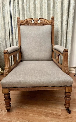 £185 • Buy Beautiful Antique Victorian Parlour Fireside Armchair. Reupholstered