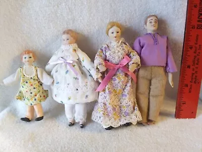 VTG Dollhouse Miniature Porcelain Family Dolls- Mother Father & 2 Daughters • $24.99