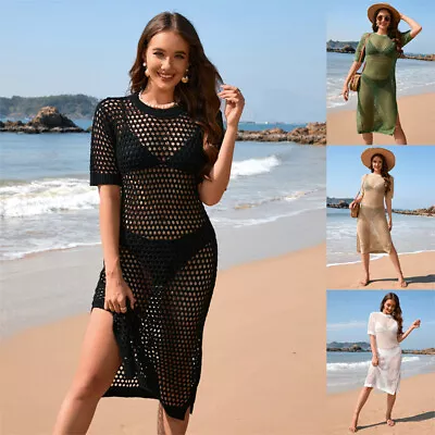 Women Lace Bikini Cover Up Holiday Dress Beach Kaftan Long Dress Swimsuit • £14.99