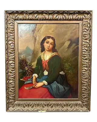 19thC Antique VICTORIAN Era LADY PORTRAIT Old CLASSICAL Oil PAINTING Frame • $52