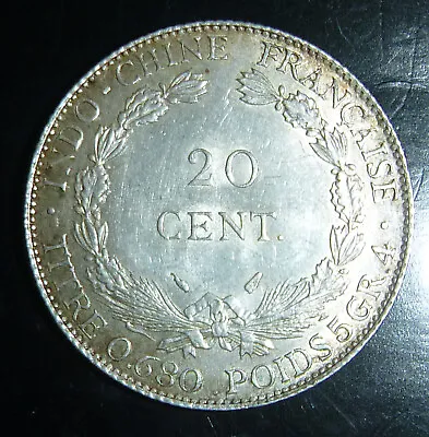1937 FRENCH INDO-CHINA - Antique Silver 20 Cent Coin France Republic  - C.042 • $105