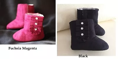 £7.31 • Buy Baby Girl Diamante Fuchsia Magenta Or Black Boots Shoes Newborn 0-6 Mos Size 1/2