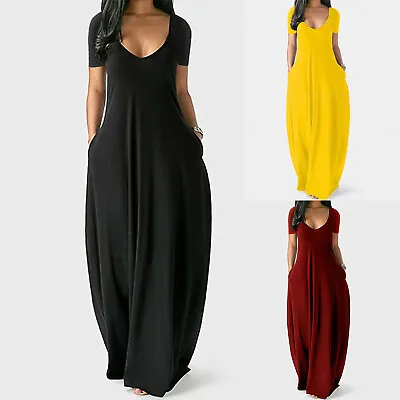 Women Plus Size Short Sleeve Long Dresses Ladies Summer Pockets Maxi Dress  • $26.83